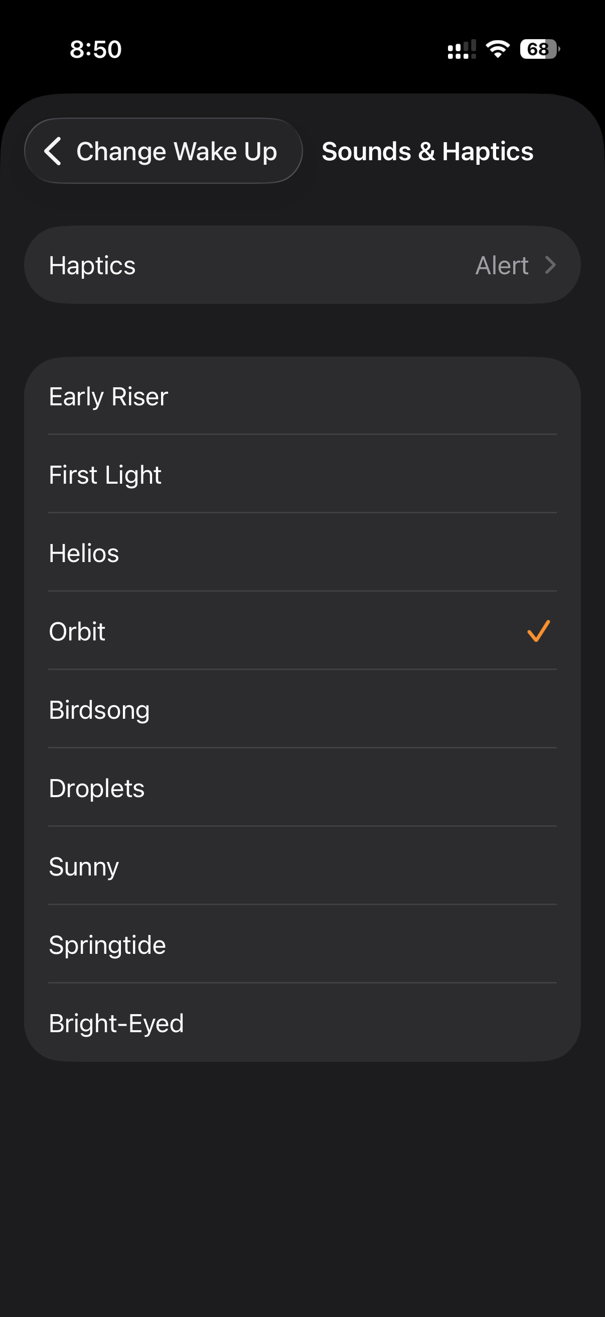 the options in the sleep alarm